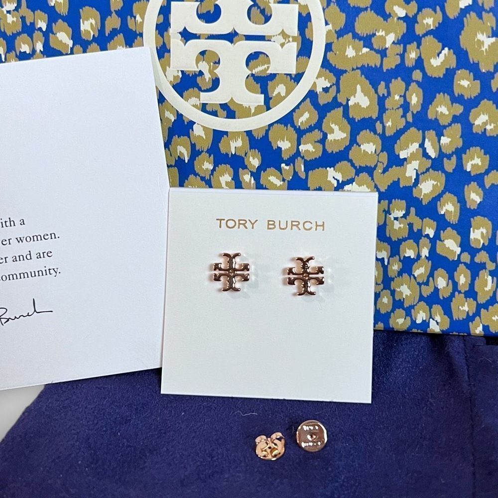 New Tory Burch 18k Kira Rose Gold Studs $78 - Picture 3 of 12